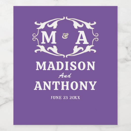 Simple and Elegant Sage Monogram Wedding ワインラベル (シングルラベル)