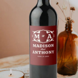 Simple and Elegant Sage Monogram Wedding ワインラベル