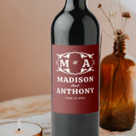 Simple and Elegant Sage Monogram Wedding ワインラベル