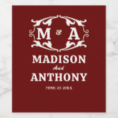 Simple and Elegant Sage Monogram Wedding ワインラベル (シングルラベル)