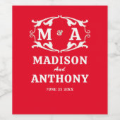 Simple and Elegant Sage Monogram Wedding ワインラベル (シングルラベル)