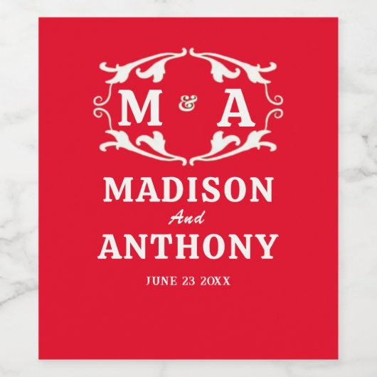 Simple and Elegant Sage Monogram Wedding ワインラベル (シングルラベル)