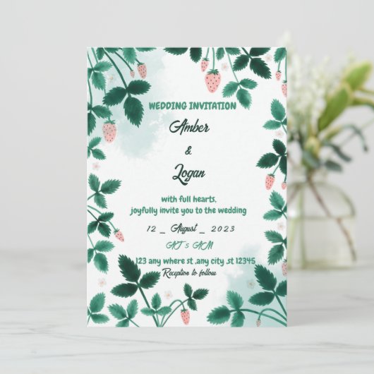 Simple and elegant strawberry wedding invitation 招待状 (スタンド正面)