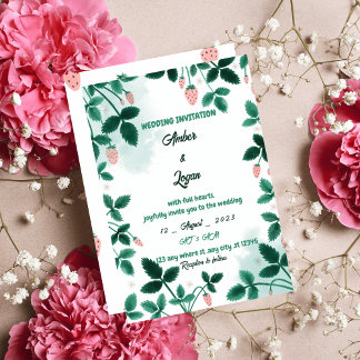 Simple and elegant strawberry wedding invitation 招待状