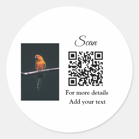 Simple animal name details QR code add text photo  ラウンドシール (正面)
