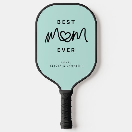 Simple Aqua Cute Script Cute Modern Best Mom Ever ピックルボールラケット (正面)