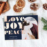 Simple arch love peace joy happy photo 箔シーズンカード<br><div class="desc">Simple arch love peace joy typography happy holidays Christmas photo with real rose gold foil</div>