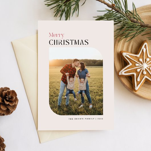 Simple Arch Photo Family Name Christmas Wishes シーズンカード