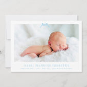 simple baby blue bow photo birth 案内状 (正面)