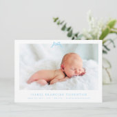 simple baby blue bow photo birth 案内状 (スタンド正面)