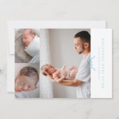 simple baby blue bow photo birth 案内状 (裏面)