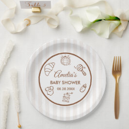 Simple Baby Is Brewing Doodle Coffee Baby Shower ペーパープレート