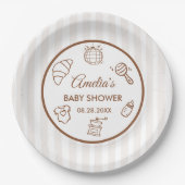 Simple Baby Is Brewing Doodle Coffee Baby Shower ペーパープレート (正面)