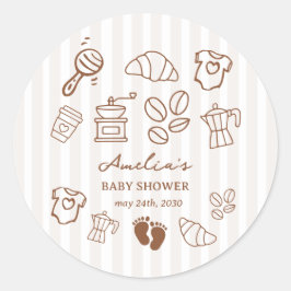 Simple Baby Is Brewing Doodle Coffee Baby Shower ラウンドシール
