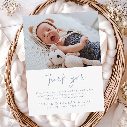 Simple Baby Photo Birth Stats Thank You Card ポストカード