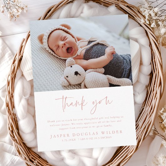 Simple Baby Photo Birth Stats Thank You Card ポストカード