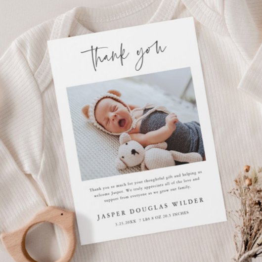 Simple Baby Photo Birth Stats Thank You Card ポストカード