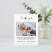Simple Baby Photo Birth Stats Thank You Card ポストカード (スタンド正面)