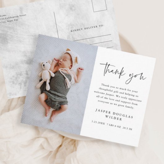 Simple Baby Photo Birth Stats Thank You Postcard ポストカード