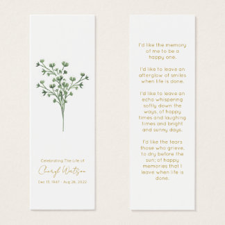 Simple Baby’s Breath Funeral Memorial Bookmark