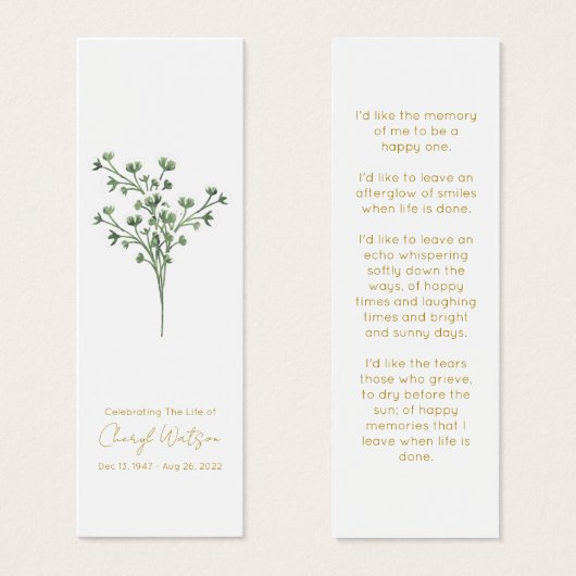 Simple Baby’s Breath Funeral Memorial Bookmark (正面&裏面)
