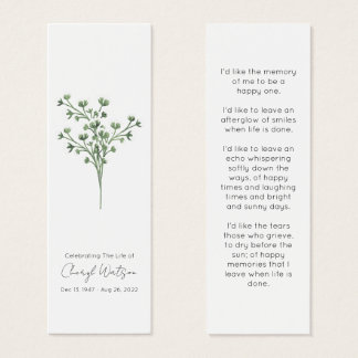 Simple Baby’s Breath Funeral Memorial Bookmark