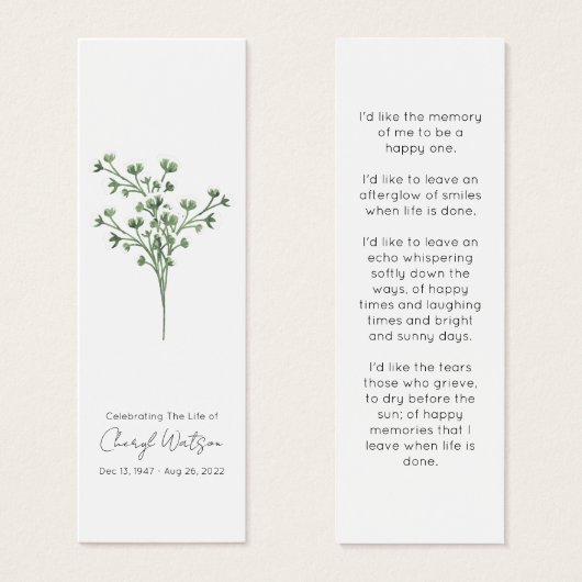 Simple Baby’s Breath Funeral Memorial Bookmark (正面&裏面)