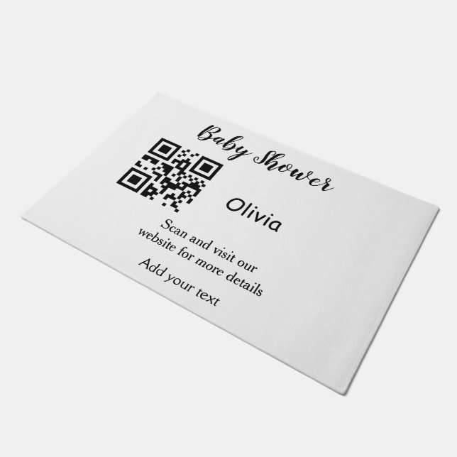 Simple baby shower website barcode QR add name det ドアマット (アングル)