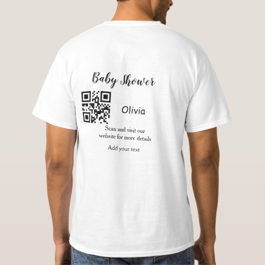 Simple baby shower website barcode QR add name det Tシャツ (裏面)