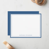 Simple Basic Navy Blue Border Stationery ノートカード (正面/裏面インサイチュ)