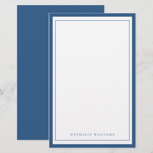 Simple Basic Navy Blue Border Stationery 便箋 (正面/裏面)