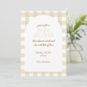 Simple Beige Gingham Baby Shower Invitation 招待状 (スタンド正面)