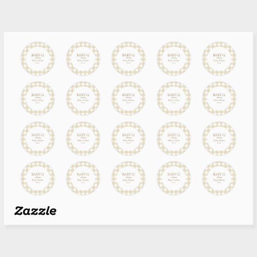 Simple Beige Gingham Baby Shower Sticker ラウンドシール (シート)