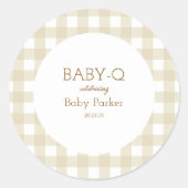 Simple Beige Gingham Baby Shower Sticker ラウンドシール (正面)