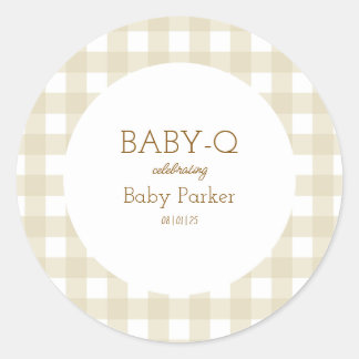 Simple Beige Gingham Baby Shower Sticker ラウンドシール