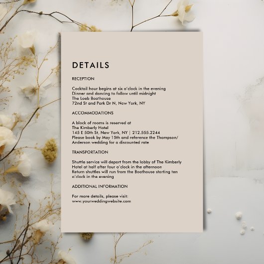 Simple Beige Wedding Details  エンクロージャーカード