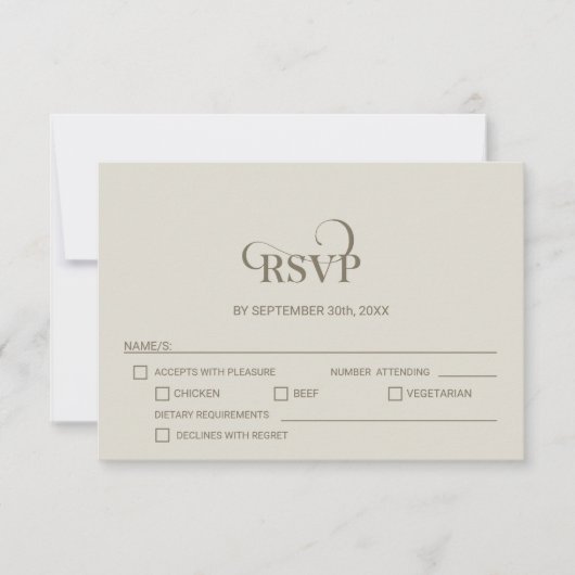Simple Beige Wedding RSVP with Menu Options (正面)
