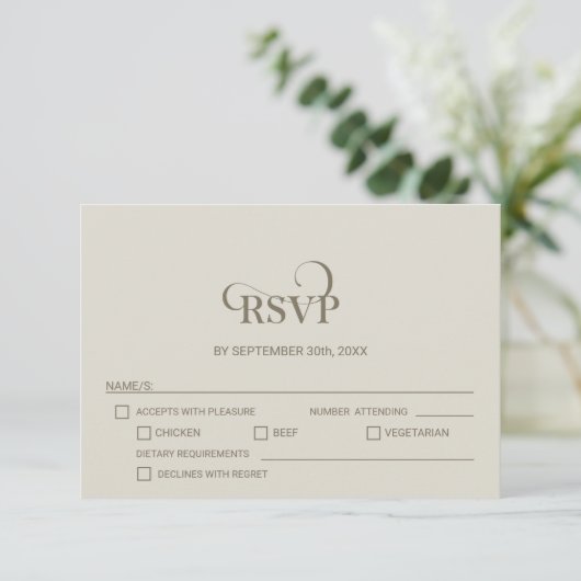 Simple Beige Wedding RSVP with Menu Options  (スタンド正面)