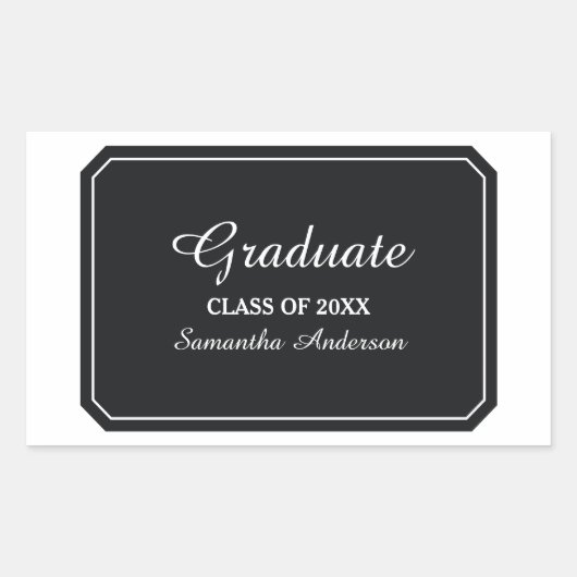 Simple Black エレガント Graduation Stickers 長方形シール (正面)