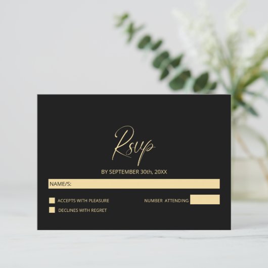Simple Black and Gold Wedding RSVP (スタンド正面)
