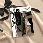 Simple Black and Ivory Bow Elegant Photo Wedding セーブザデート