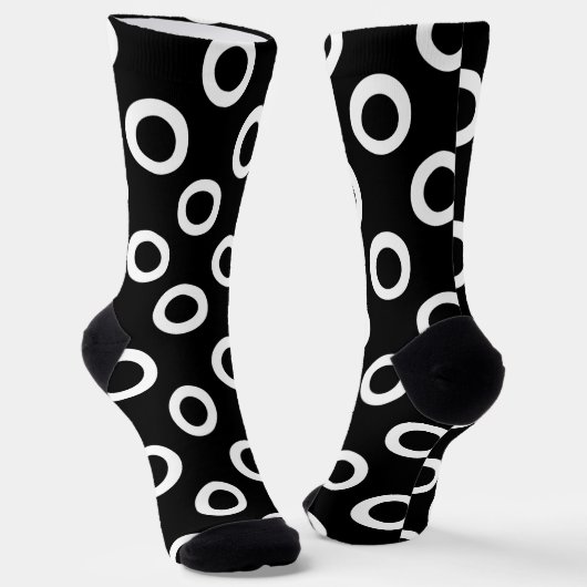 Simple Black and White Circles Dotted Pattern ソックス (傾斜あり)