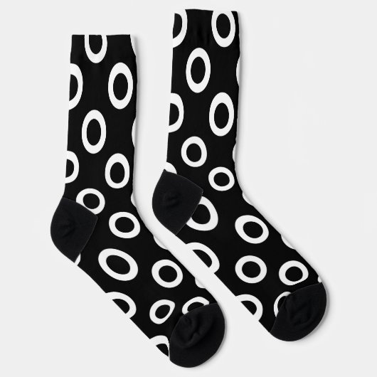 Simple Black and White Circles Dotted Pattern ソックス (右)