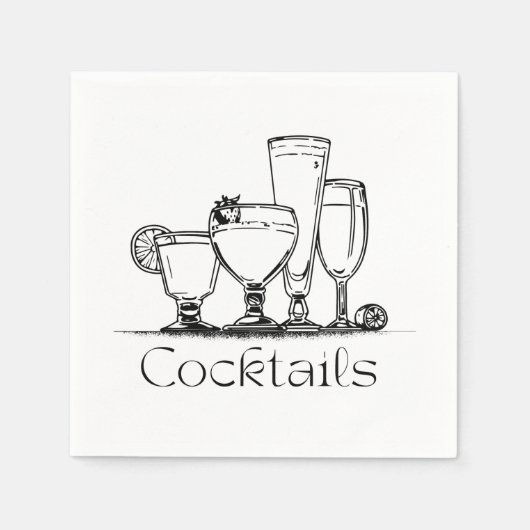 Simple Black and White Cocktails Napkin スタンダードカクテルナプキン (正面)