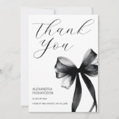 Simple Black and White Coquette Bow Graduation サンキューカード (正面)