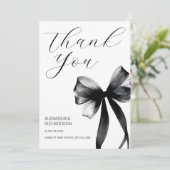 Simple Black and White Coquette Bow Graduation サンキューカード (スタンド正面)