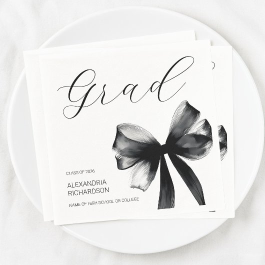 Simple Black and White Cute Bow Graduation Party スタンダードカクテルナプキン