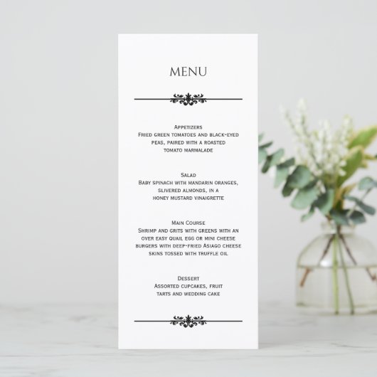 Simple Black and White Elegant Wedding | Menu メニュー (スタンド正面)
