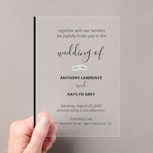 Simple Black and White Formal Wedding - Custom アクリル招待状 (インサイチュ (ポータブル))