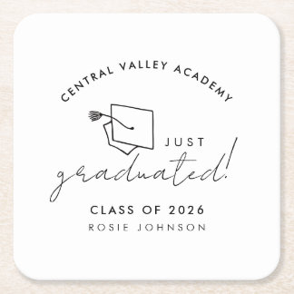 Simple Black and White Graduation Paper Coasters スクエアペーパーコースター